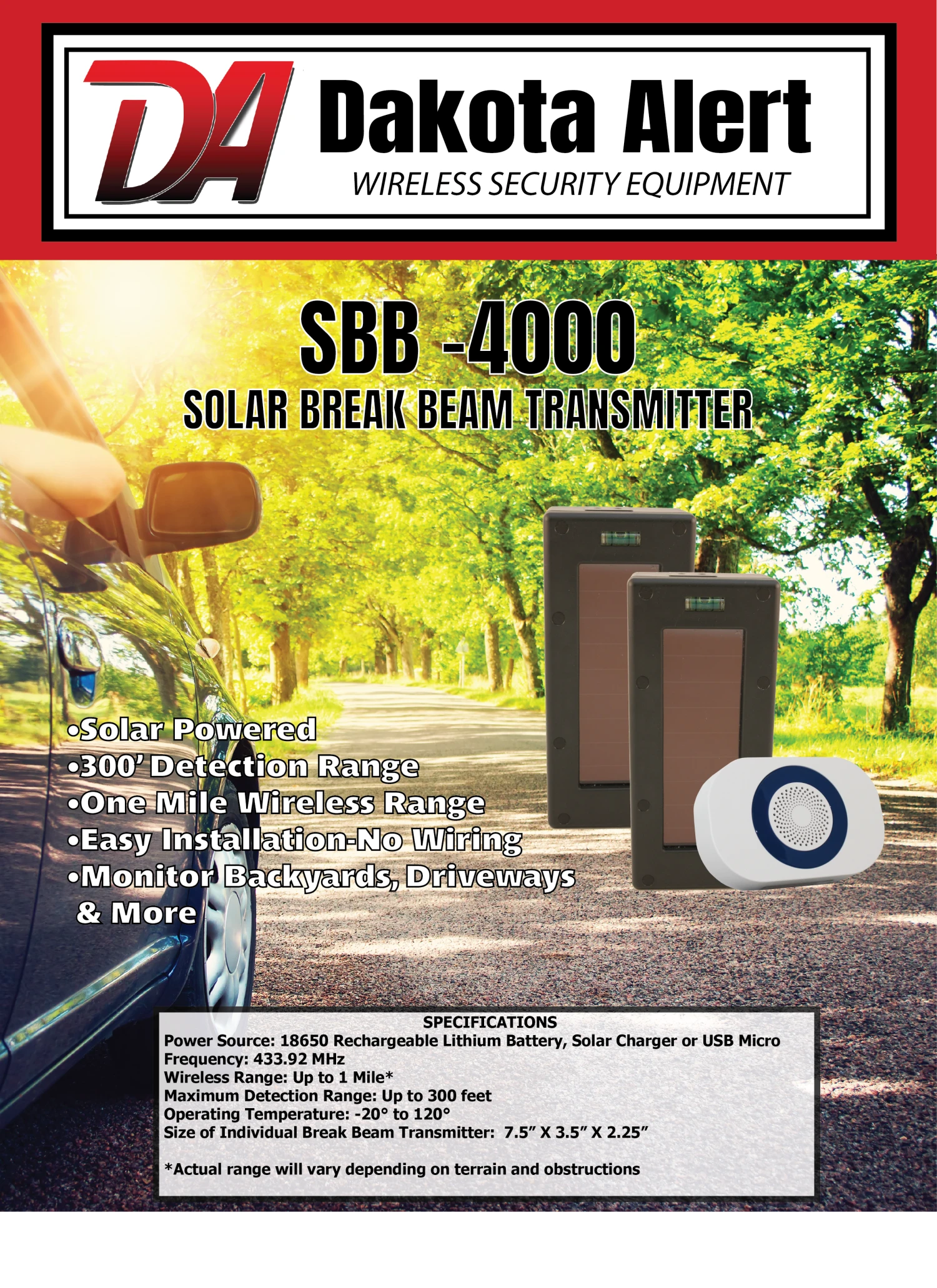 Dakota Alert SBA-4K+ Solar Break Beam With Wireless Chime, Relay Output 2 Dakota Alert SBA-4K+ Solar Break Beam With Wireless Chime, Relay Output - Image 2